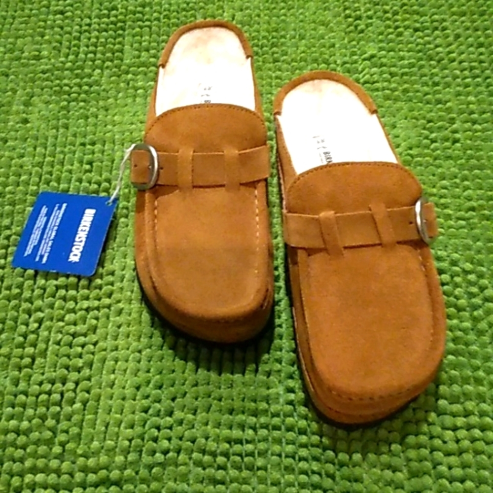 NWT BIRKENSTOCK "Buckley" Shearling Clogs Women's L5 Brown Sheep Skin Lining.